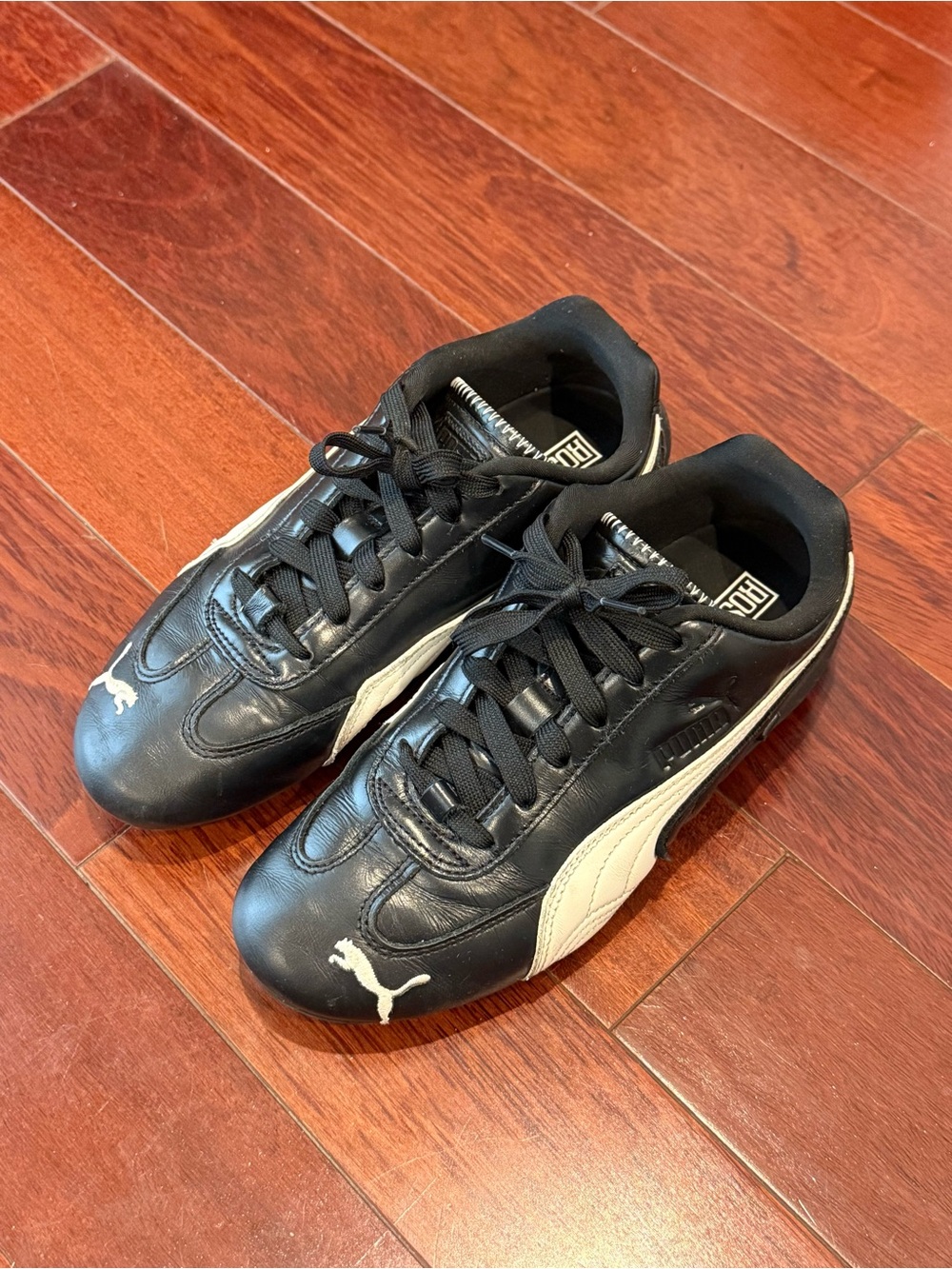 Puma Black and White Leather “Speedcat” Sneakers